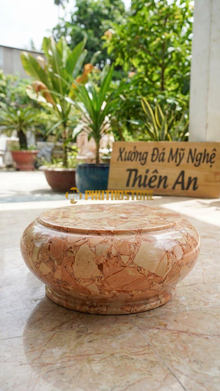 Chân Tảng Đá Hồng Tảng Bệt Trơn Bát Úp D22: Dáng Cong Đều Như Chiếc Bát Úp Ngược. (Gương 22Cm – Đế 35Cm – Cao 12Cm).
