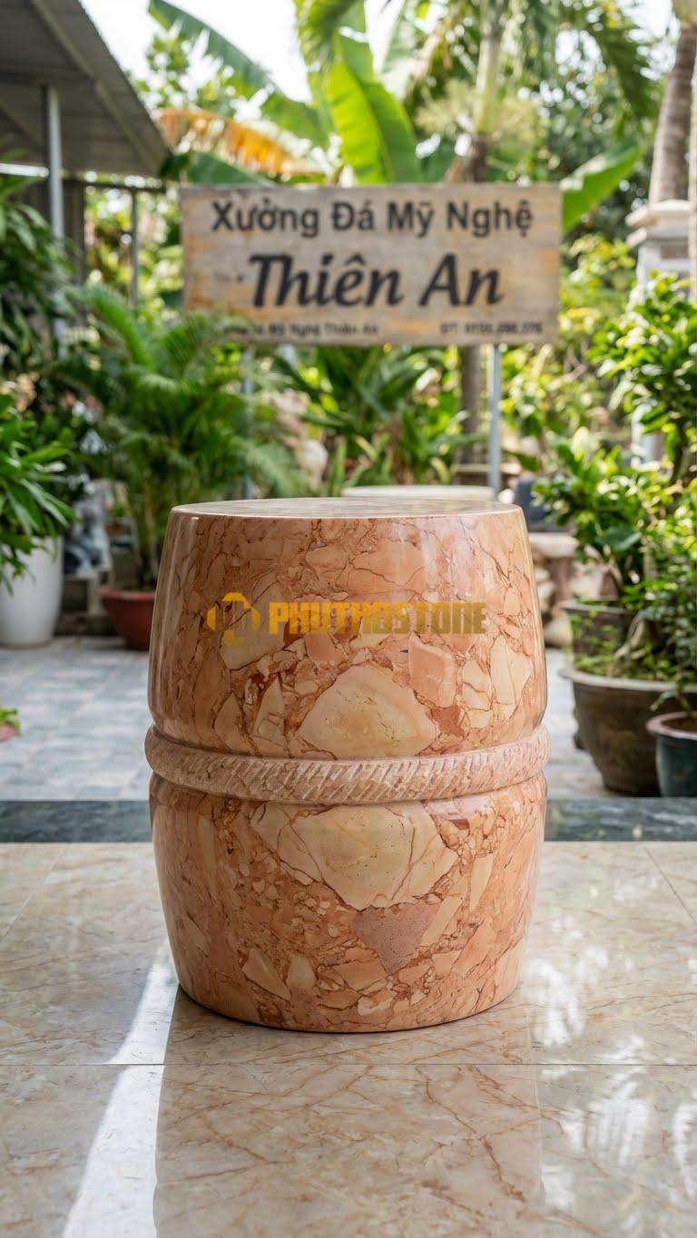 Chân Tảng Đá Hồng Tảng Bồng Đai Đục D35: Thân Trơn Có Một Đai Đục Nổi Chạy Ngang Bụng. (Gương 35Cm – Bụng 48Cm – Cao 55Cm).