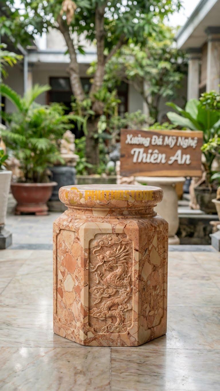 Chân Tảng Đá Hồng Tảng Bồng Long Vân D32: Rồng Ẩn Hiện Trong Mây. (Gương 32Cm – Cao 50Cm).