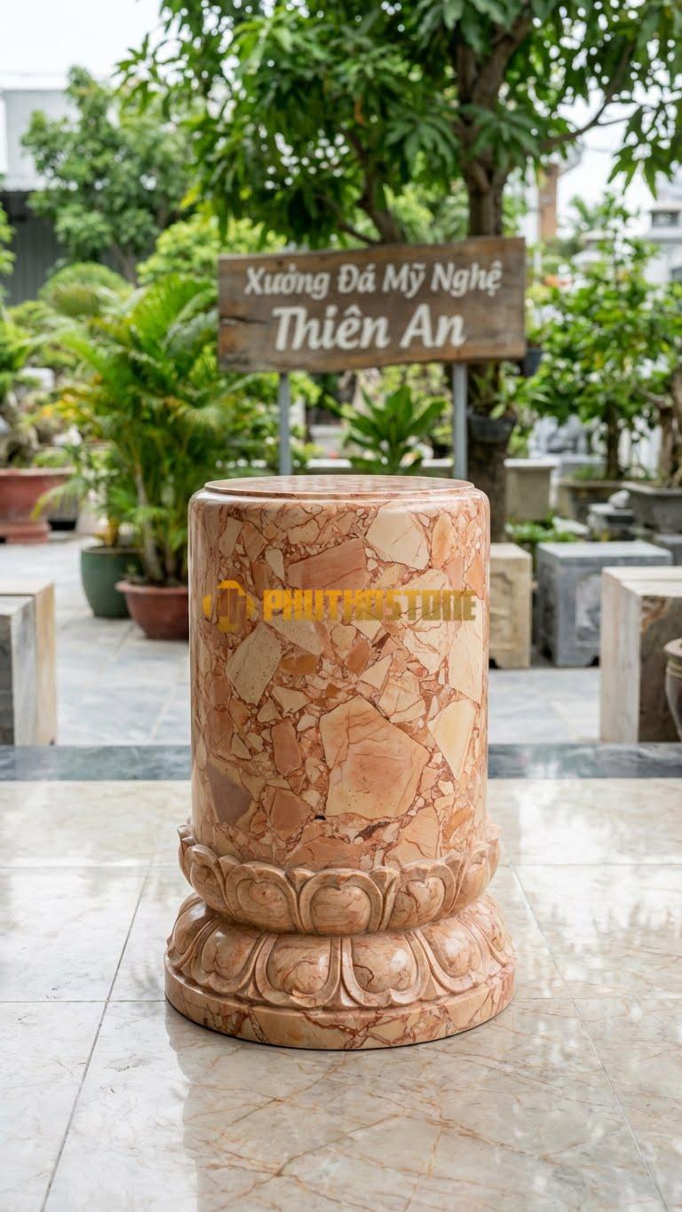 Chân Tảng Đá Hồng Tảng Bồng Sen Chân D28: Thân Trơn, Chỉ Chạm Một Lớp Cánh Sen Ở Chân Đế. (Gương 28Cm – Bụng 38Cm – Cao 42Cm).