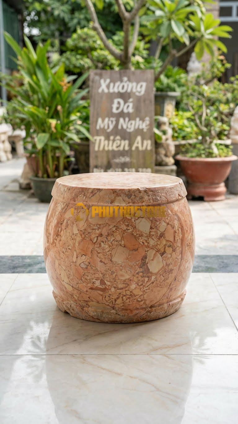 Chân Tảng Đá Hồng Tảng Bồng Trống Lùn D26: Dáng Bè, Chiều Cao Vừa Phải. (Gương 26Cm – Bụng 36Cm – Cao 30Cm).