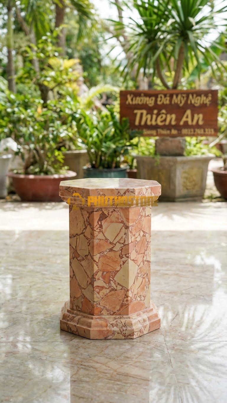 Chân Tảng Đá Hồng Tảng Bồng Tứ Quý Mini D22: Họa Tiết Giản Lược Cho Tảng Nhỏ. (Gương 22Cm – Cao 35Cm).