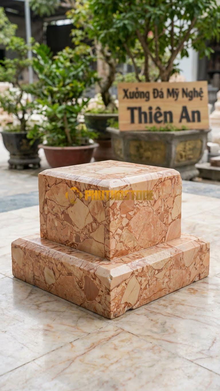 Chân Tảng Đá Hồng Tảng Vuông Bệt 2 Cấp 40X40: Giật Cấp (1 Cấp To Dưới, 1 Cấp Nhỏ Trên). (Mặt 40X40Cm – Cao 20Cm).