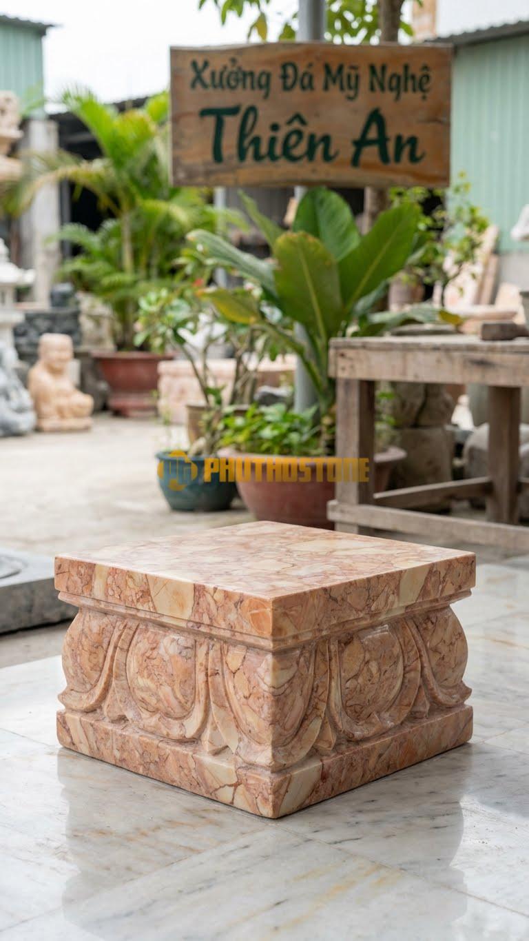 Chân Tảng Đá Hồng Tảng Vuông Bệt Sen Vuông 26X26: Cánh Sen Được Cách Điệu Để Vừa Khung Vuông. (Mặt 26X26Cm – Cao 15Cm).