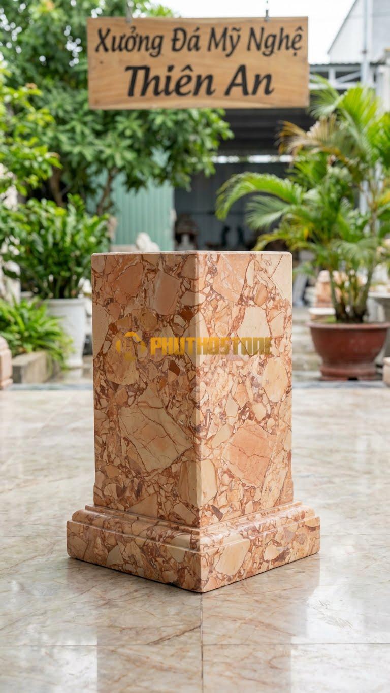 Chân Tảng Đá Hồng Tảng Vuông Bồng Câu Đối 40X40: Mặt Phẳng Rộng Để Khắc Câu Đối/Chữ Nho. (Mặt 40X40Cm – Cao 60Cm).