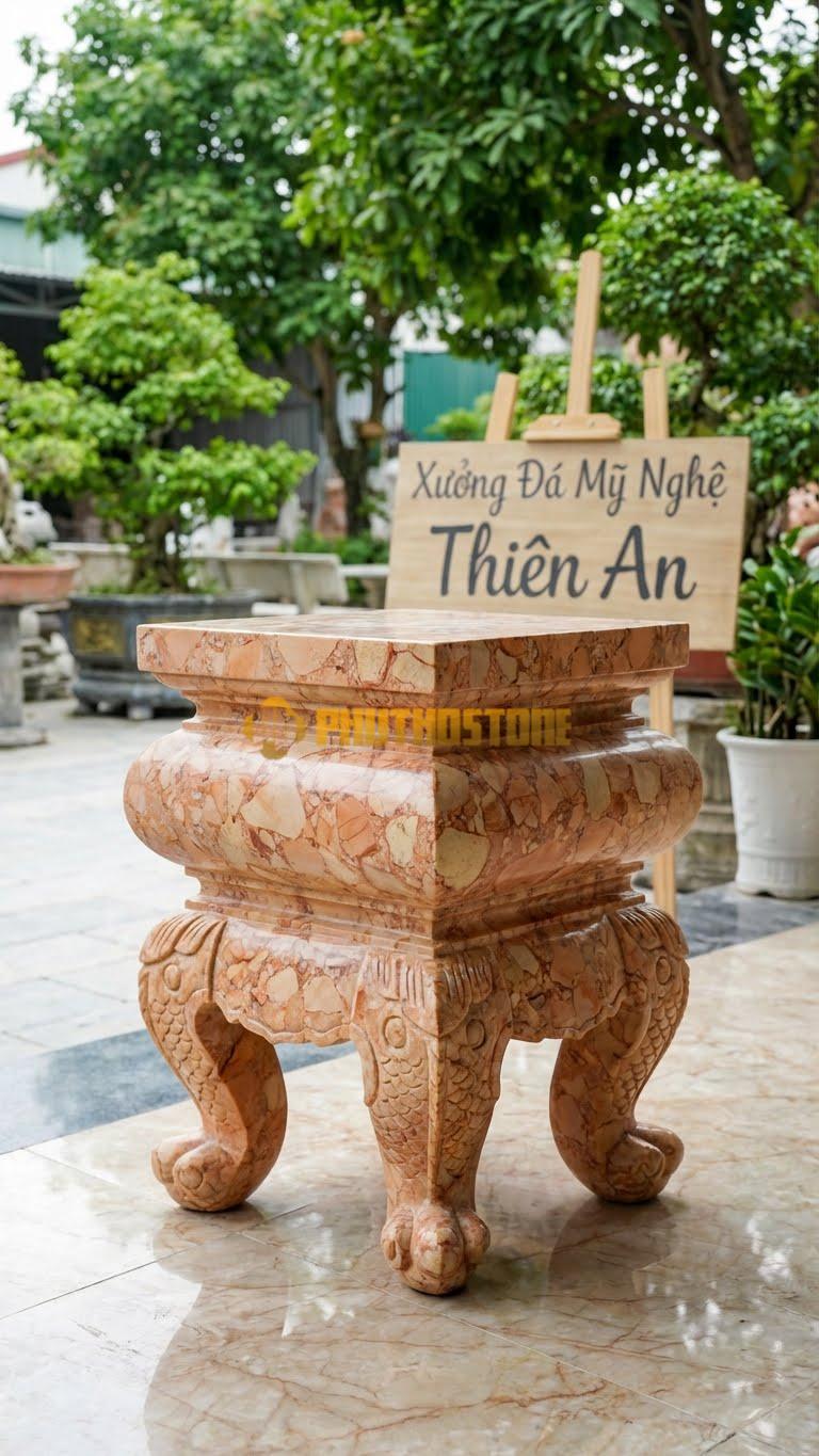 Chân Tảng Đá Hồng Tảng Vuông Bồng Chân Quỳ 35X35: 4 Chân Ở Góc Tạo Dáng Chân Quỳ Dạ Cá. (Mặt 35X35Cm – Cao 55Cm).
