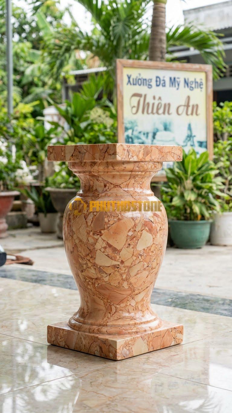 Chân Tảng Đá Hồng Tảng Vuông Bồng Lục Bình 32X32: Tảng Vuông Nhưng Tiện Dáng Giống Lục Bình Ở Giữa. (Mặt 32X32Cm – Cao 48Cm).