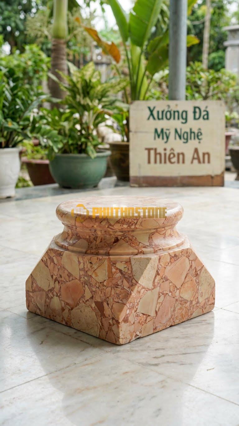 Chân Tảng Đá Hồng Tảng Vuông – Tròn Trơn Vát D30: Đế Vuông 45Cm, Vuốt Vát Chéo 4 Góc Để Chuyển Lên Gương Tròn 30Cm. (Cao 16Cm).