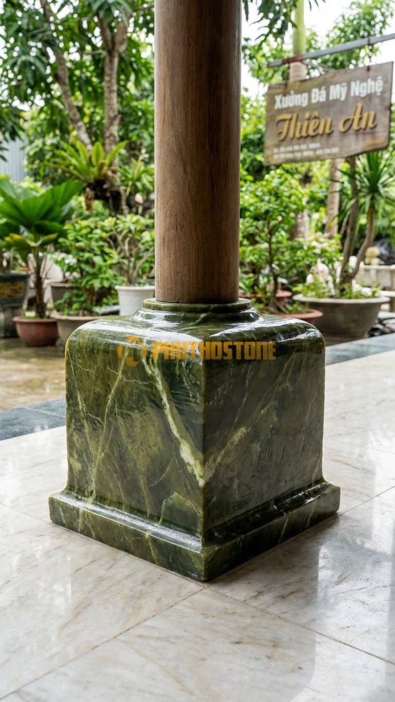 Chân Tảng Đá Serpentine Dùng Cho Cột Tròn Nhà Sàn/Hiên Nhưng Muốn Chân Đế Vuông Vức.