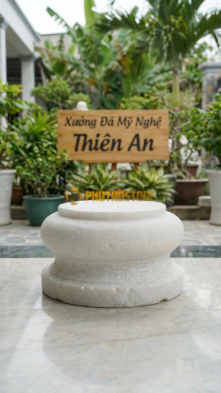 Chân Tảng Đá Trắng Muối Tảng Bệt Cườm Mini D18: Mẫu Nhỏ Gọn Cho Cột Hiên Bé. (Gương 18Cm – Đế 30Cm – Cao 12Cm).