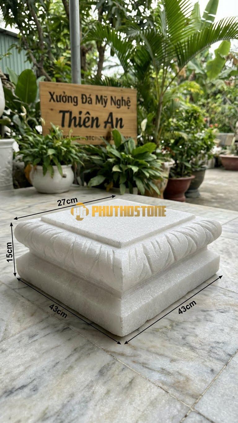 Chân Tảng Đá Trắng Muối Tảng Bệt Sòi Kép D27: Hai Lớp Lá Sòi Xếp Chồng Lên Nhau. (Gương 27Cm – Đế 43Cm – Cao 15Cm).