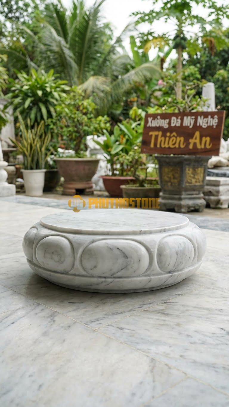 Chân Tảng Đá Trắng Yên Bái Tảng Bệt Cườm Dẹt D24: Hạt Cườm Hình Oval Dẹt Thay Vì Hình Tròn. (Gương 24Cm – Đế 38Cm – Cao 14Cm).