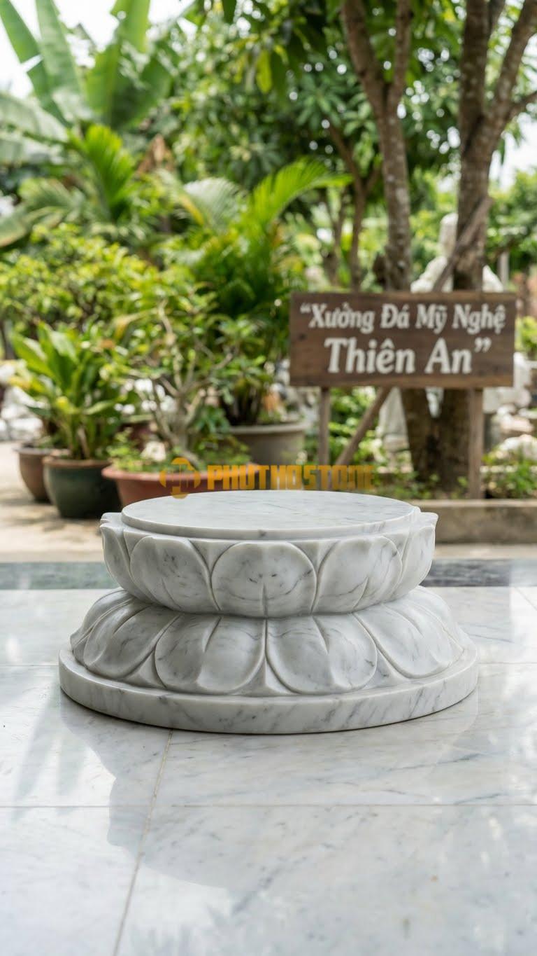 Chân Tảng Đá Trắng Yên Bái Tảng Bệt Sòi Kép D27: Hai Lớp Lá Sòi Xếp Chồng Lên Nhau. (Gương 27Cm – Đế 43Cm – Cao 15Cm).