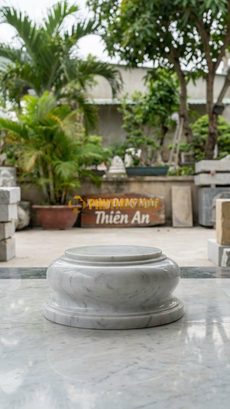 Chân Tảng Đá Trắng Yên Bái Tảng Bệt Trơn Bát Úp D22: Dáng Cong Đều Như Chiếc Bát Úp Ngược. (Gương 22Cm – Đế 35Cm – Cao 12Cm).