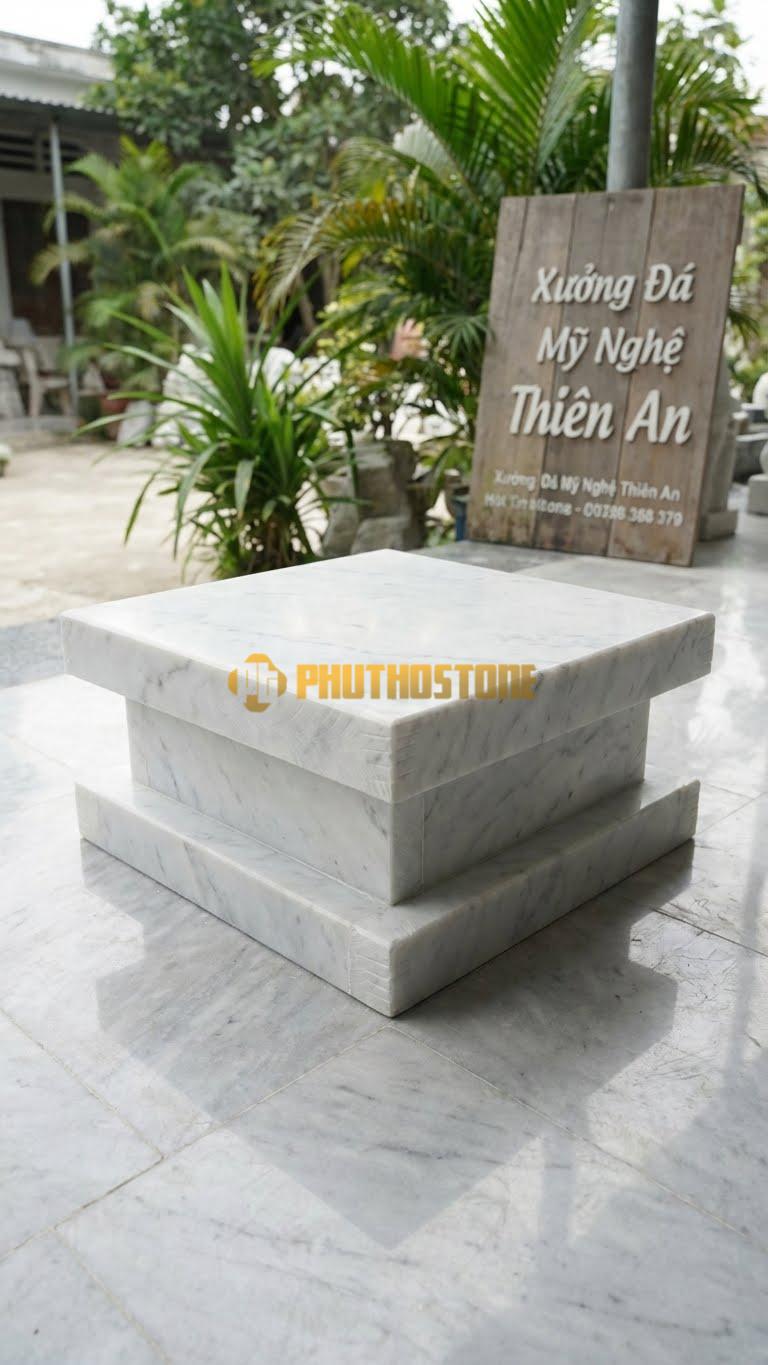 Chân Tảng Đá Trắng Yên Bái Tảng Vuông Bệt 2 Cấp 40X40: Giật Cấp (1 Cấp To Dưới, 1 Cấp Nhỏ Trên). (Mặt 40X40Cm – Cao 20Cm).