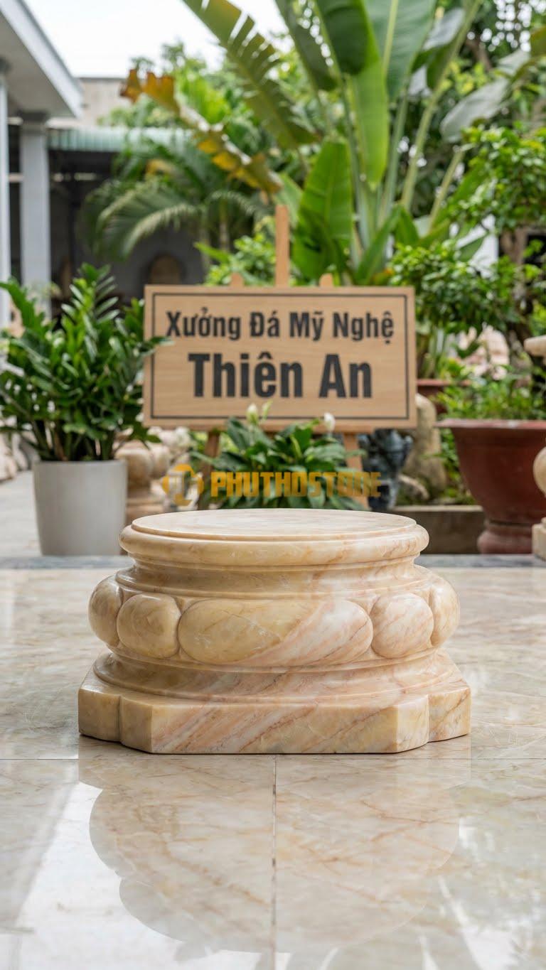 Chân Tảng Đá Vàng Nghệ An Tảng Bệt Cườm Dẹt D24: Hạt Cườm Hình Oval Dẹt Thay Vì Hình Tròn. (Gương 24Cm – Đế 38Cm – Cao 14Cm).