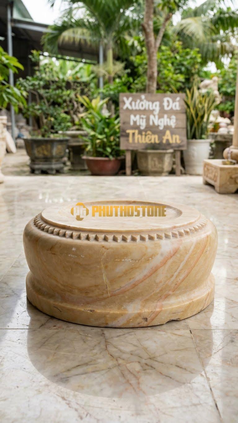 Chân Tảng Đá Vàng Nghệ An Tảng Bệt Cườm Răng Cưa D29: Họa Tiết Răng Cưa Nhỏ Thay Thế Cho Hạt Tròn. (Gương 29Cm – Đế 44Cm – Cao 15Cm).
