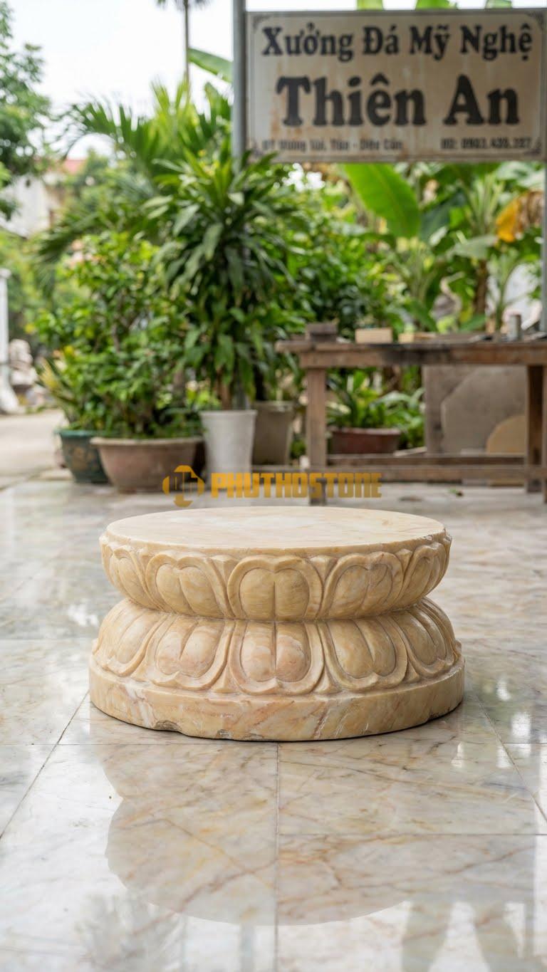 Chân Tảng Đá Vàng Nghệ An Tảng Bệt Sòi Kép D27: Hai Lớp Lá Sòi Xếp Chồng Lên Nhau. (Gương 27Cm – Đế 43Cm – Cao 15Cm).