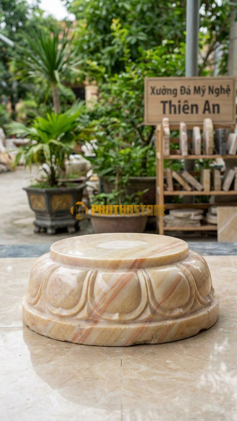 Chân Tảng Đá Vàng Nghệ An Tảng Bệt Sòi Múi Khế D30: Lá Sòi Được Chia Thành Các Múi Nổi Rõ Như Quả Khế. (Gương 30Cm – Đế 45Cm – Cao 16Cm).