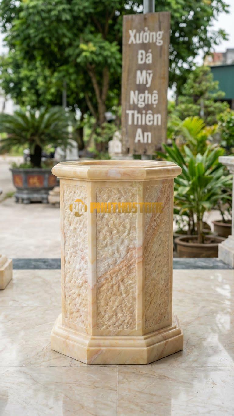 Chân Tảng Đá Vàng Nghệ An Tảng Bồng Bát Giác Băm Nhám D30: 8 Mặt Băm Nhám, Viền Mài Nhẵn. (Gương 30Cm – Cao 45Cm).