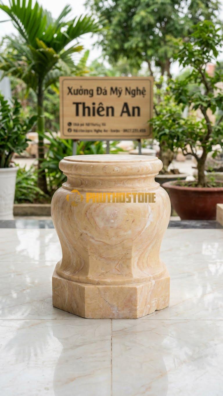 Chân Tảng Đá Vàng Nghệ An Tảng Bồng Bát Giác Cổ Bồng D28: Kết Hợp Dáng Tròn Ở Cổ Và Dáng Bát Giác Ở Thân. (Gương 28Cm – Cao 45Cm).