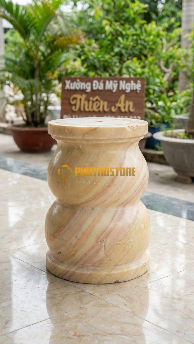 Chân Tảng Đá Vàng Nghệ An Tảng Bồng Dáng Hồ Lô D22: Thân Thắt Eo Chia Làm 2 Bầu Như Hồ Lô. (Gương 22Cm – Bụng 32Cm – Cao 35Cm).