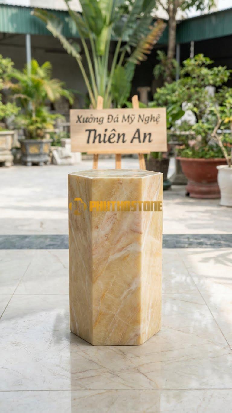 Chân Tảng Đá Vàng Nghệ An Tảng Bồng Lục Giác Trơn D20: 6 Mặt Cắt Phẳng, Không Hoa Văn. (Gương 20Cm – Cao 35Cm).