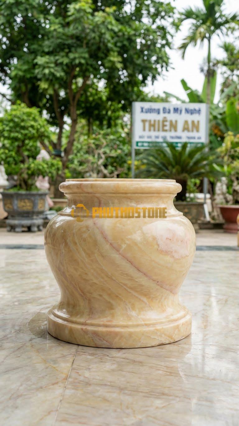 Chân Tảng Đá Vàng Nghệ An Tảng Bồng Trống Lùn D26: Dáng Bè, Chiều Cao Vừa Phải. (Gương 26Cm – Bụng 36Cm – Cao 30Cm).