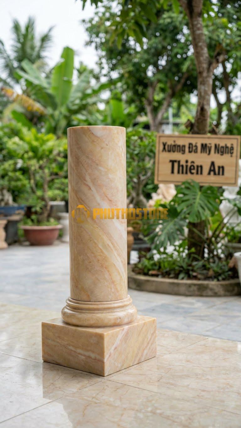 Chân Tảng Đá Vàng Nghệ An Tảng Bồng Vuông – Tròn Ghép D30: Đế Vuông Rời, Thân Tròn Rời Ghép Lại. (Cao 50Cm).