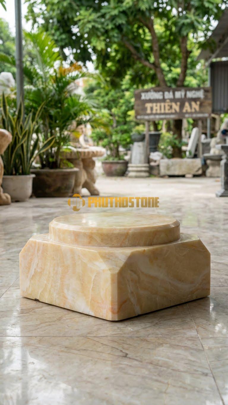 Chân Tảng Đá Vàng Nghệ An Tảng Vuông – Tròn Trơn Vát D30: Đế Vuông 45Cm, Vuốt Vát Chéo 4 Góc Để Chuyển Lên Gương Tròn 30Cm. (Cao 16Cm).