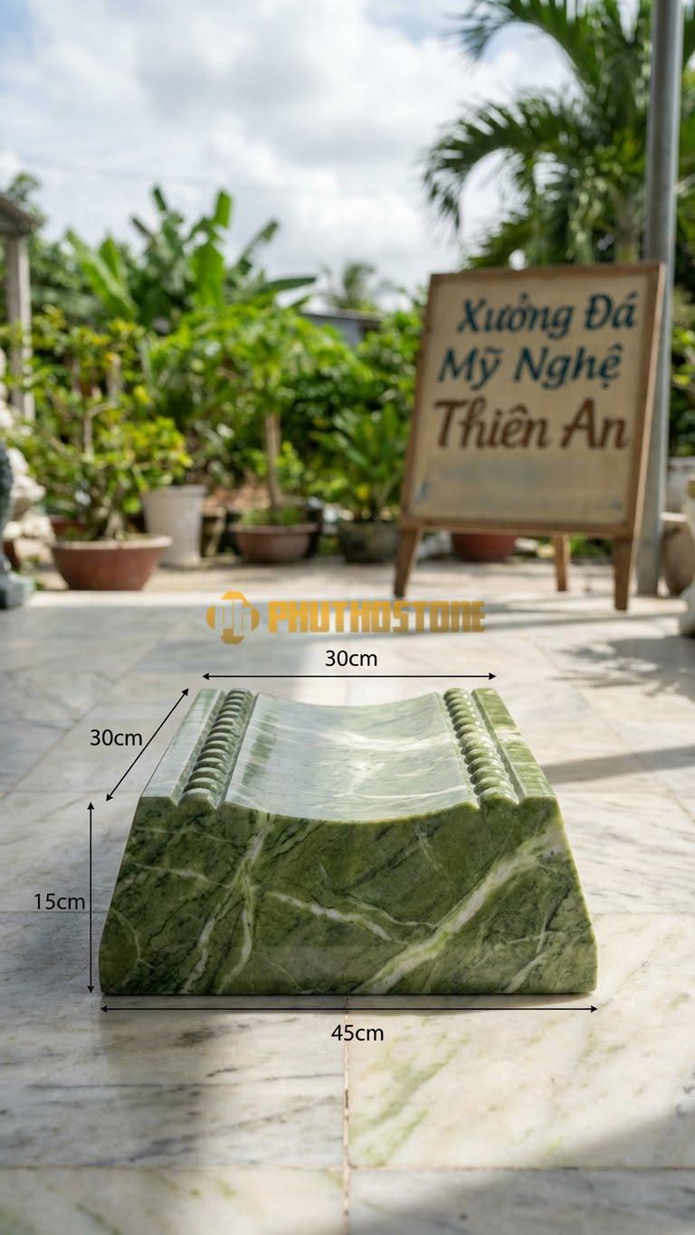 Chân Tảng Đá Xanh Ấn Tảng Bệt Cườm Kép D30: Hai Hàng Hạt Cườm Song Song Ôm Lấy Mặt Gương. (Gương 30Cm – Đế 45Cm – Cao 15Cm).