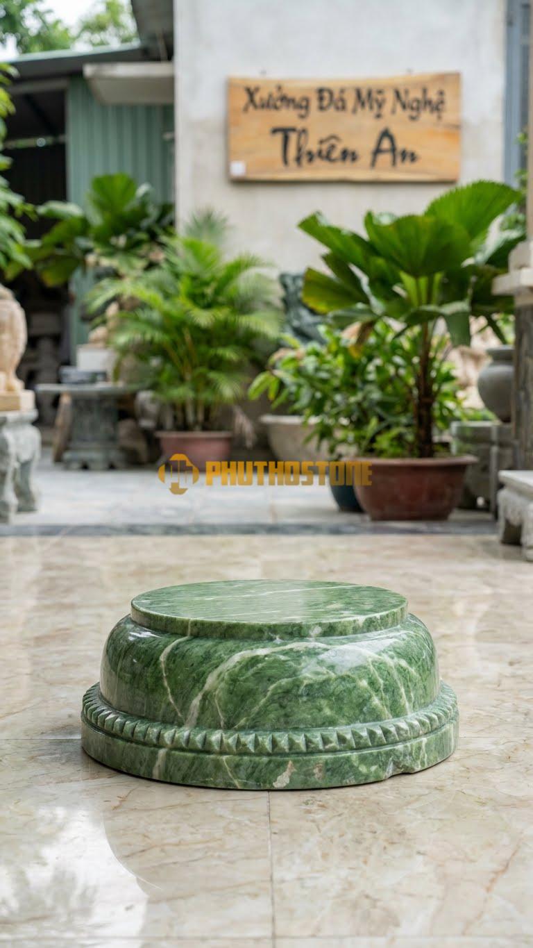 Chân Tảng Đá Xanh Ấn Tảng Bệt Cườm Răng Cưa D29: Họa Tiết Răng Cưa Nhỏ Thay Thế Cho Hạt Tròn. (Gương 29Cm – Đế 44Cm – Cao 15Cm).