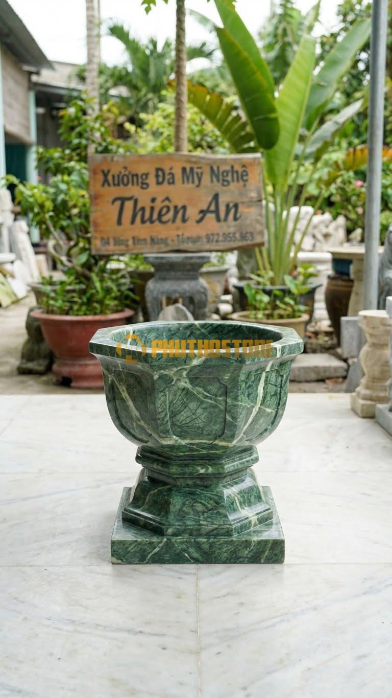 Chân Tảng Đá Xanh Ấn Tảng Bồng Bát Giác Đế Rời D35: Phần Thân Bát Giác Đặt Trên Đế Rời Vuông/Tròn. (Gương 35Cm – Cao 55Cm).