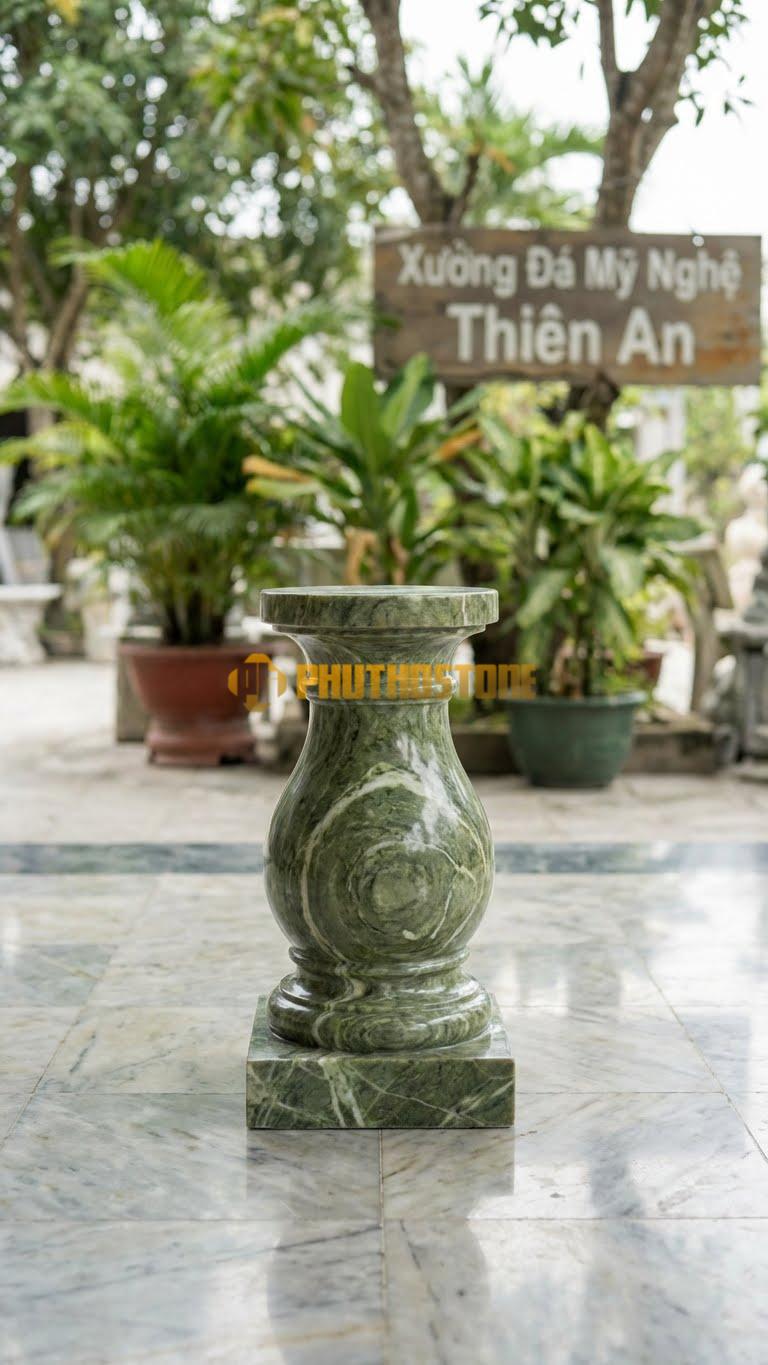 Chân Tảng Đá Xanh Ấn Tảng Bồng Vuông – Tròn Lục Bình D26: Đế Vuông, Thân Tiện Dáng Lục Bình Tròn. (Cao 40Cm).