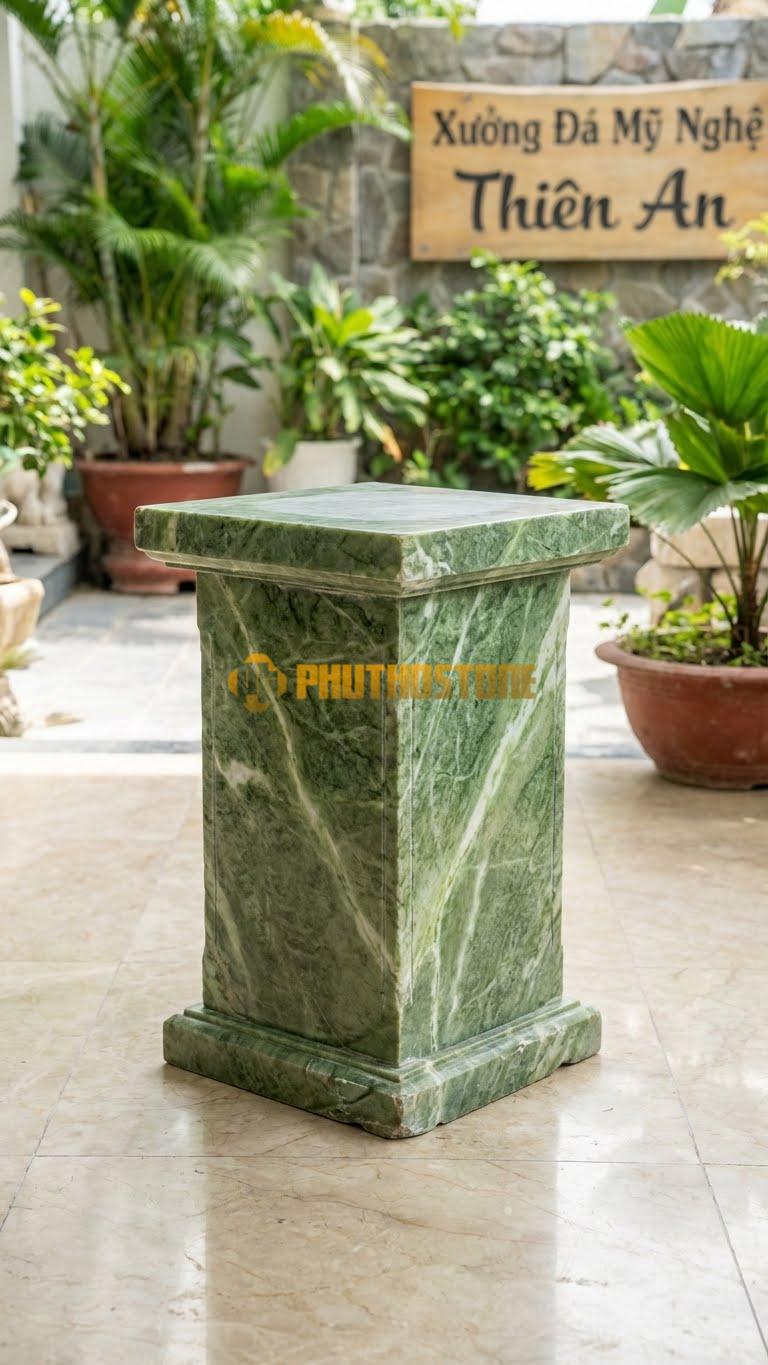 Chân Tảng Đá Xanh Ấn Tảng Vuông Bồng Câu Đối 40X40: Mặt Phẳng Rộng Để Khắc Câu Đối/Chữ Nho. (Mặt 40X40Cm – Cao 60Cm).