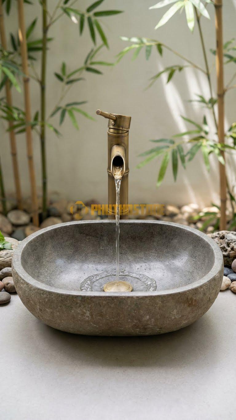 Chậu Rửa (Lavabo) Đá Cẩm Thạch Xám Bầu Dục 52 cm x 41 cm x 16 cm