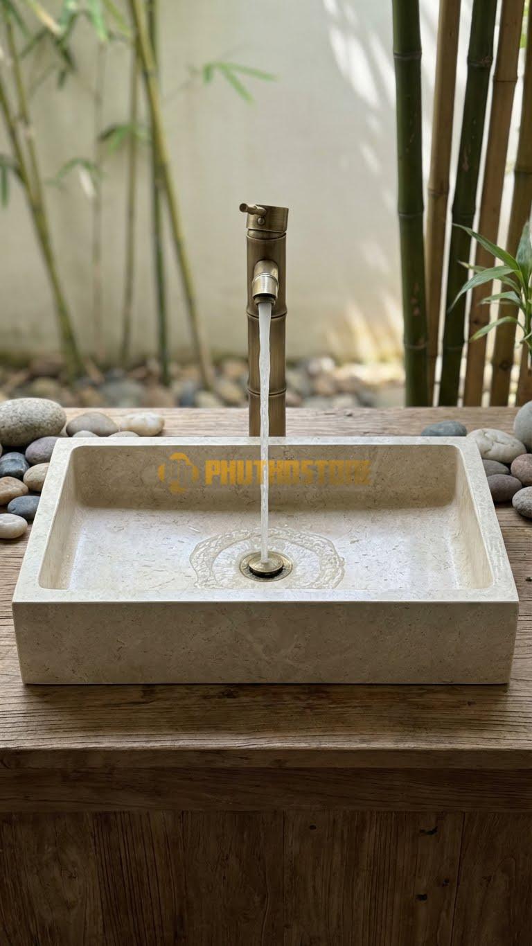 Chậu Rửa (Lavabo) Đá Cẩm Thạch Xám Chữ Nhật 61 cm x 36 cm x 13cm