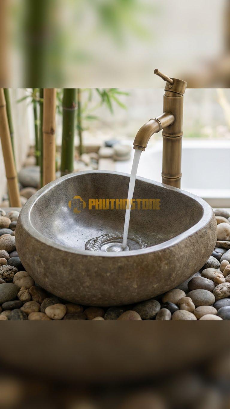 Chậu Rửa (Lavabo) Đá Cẩm Thạch Xám Giọt Nước 14cm