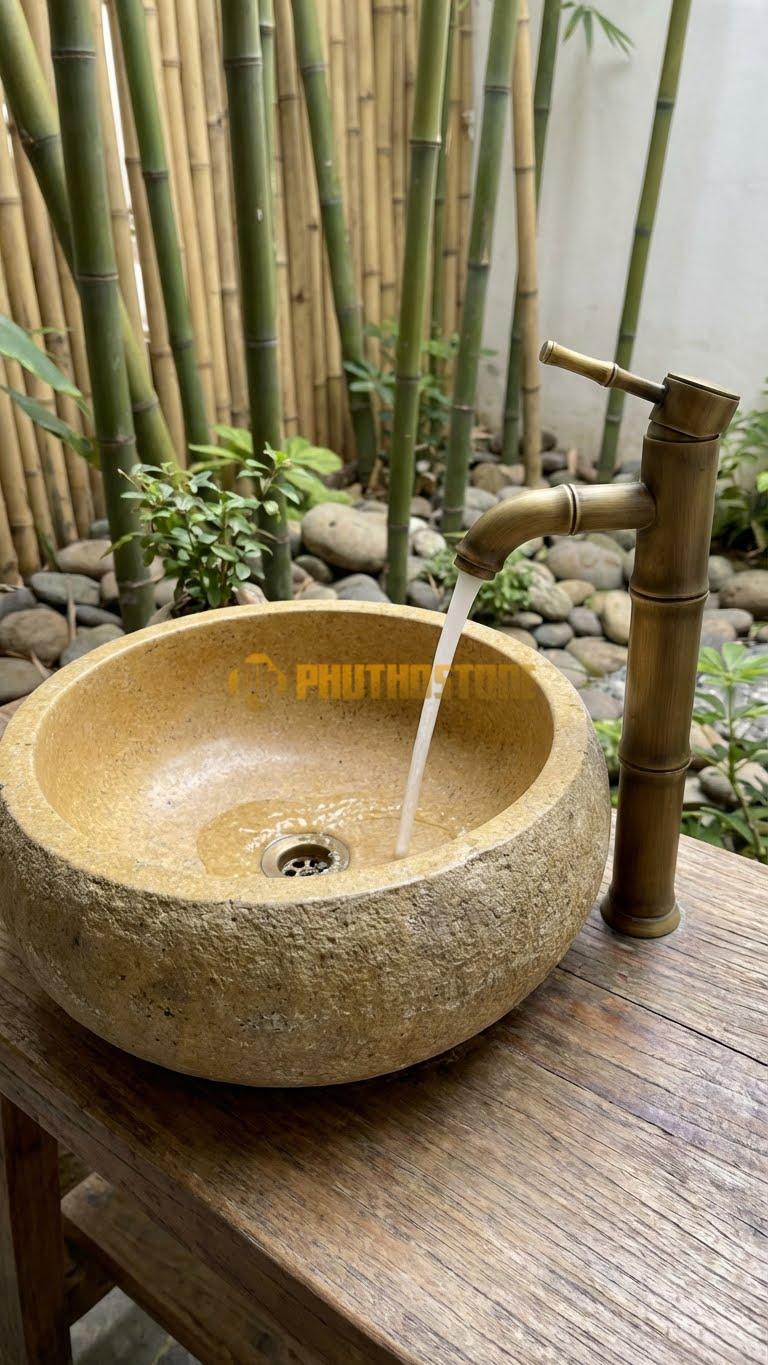 Chậu Rửa (Lavabo) Đá Đá Cuội Xanh Hình Dáng Tự Nhiên