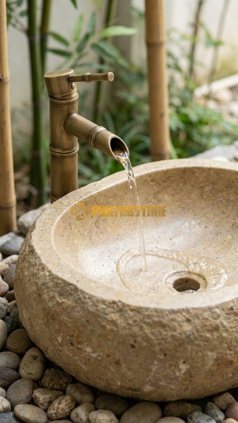 Chậu Rửa (Lavabo) Đá Đá Cuội Xanh Hình Dáng Tự Nhiên