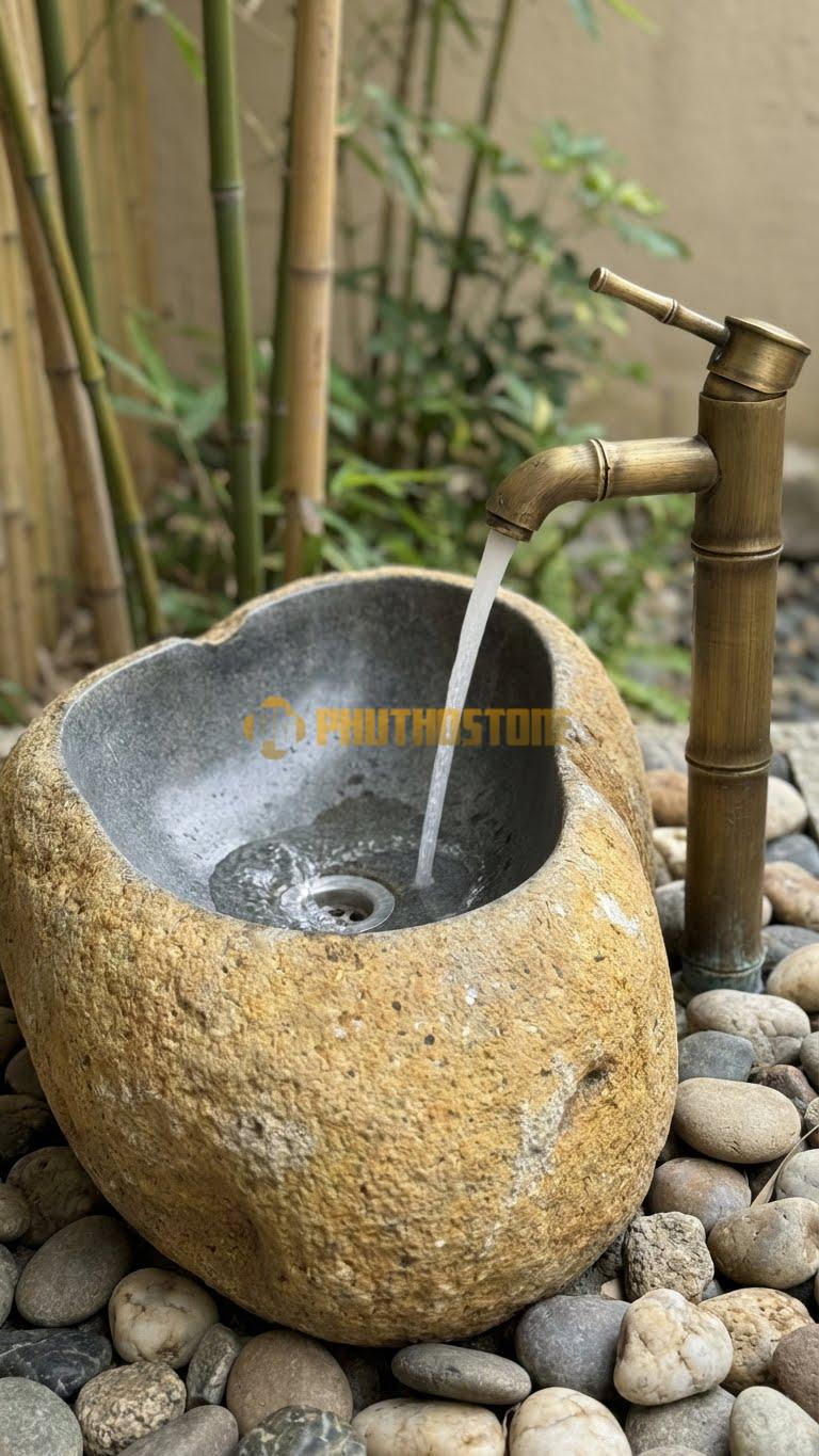Chậu Rửa (Lavabo) Đá Đá Cuội Xanh Hình Dáng Tự Nhiên