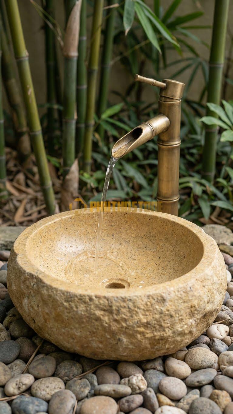 Chậu Rửa (Lavabo) Đá Đá Cuội Xanh Hình Dáng Tự Nhiên