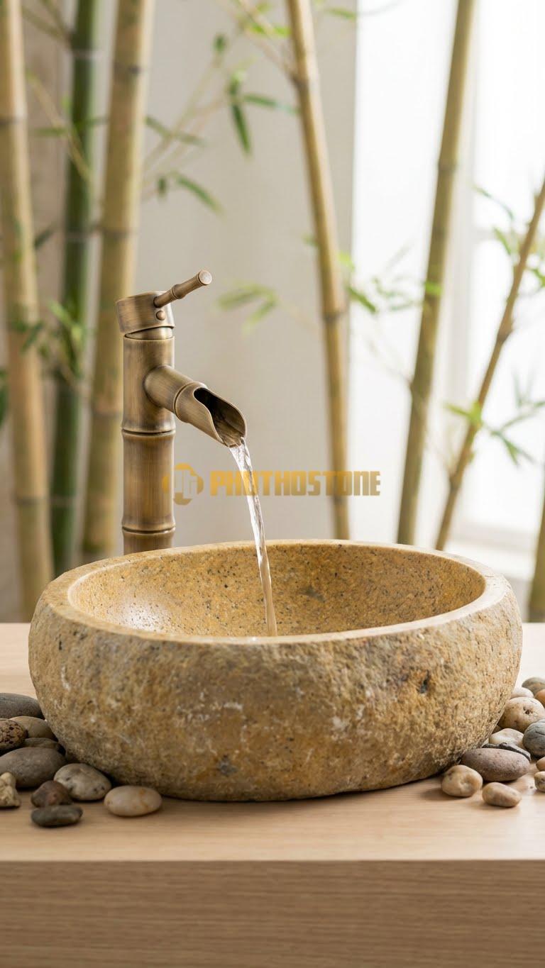 Chậu Rửa (Lavabo) Đá Đá Cuội Xanh Hình Dáng Tự Nhiên