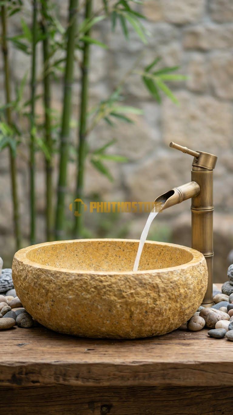Chậu Rửa (Lavabo) Đá Đá Cuội Xanh Hình Dáng Tự Nhiên