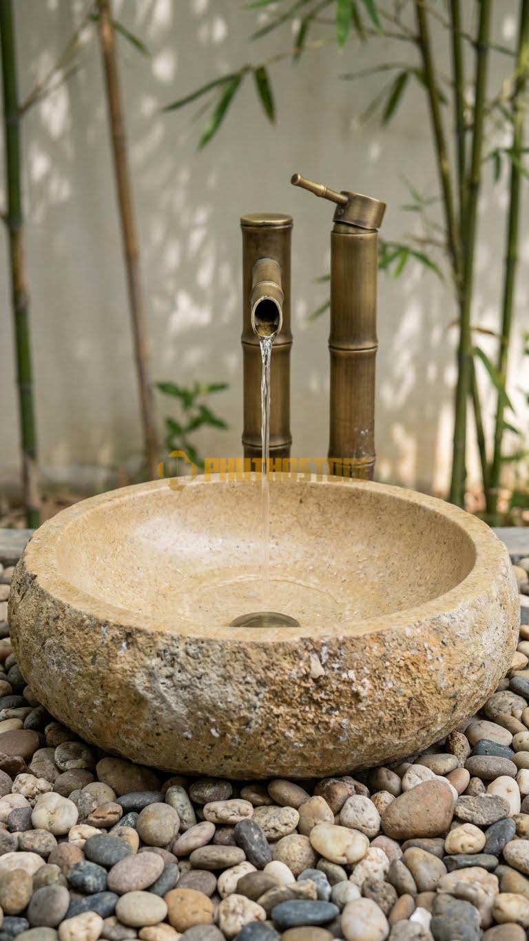 Chậu Rửa (Lavabo) Đá Đá Cuội Xanh Hình Dáng Tự Nhiên