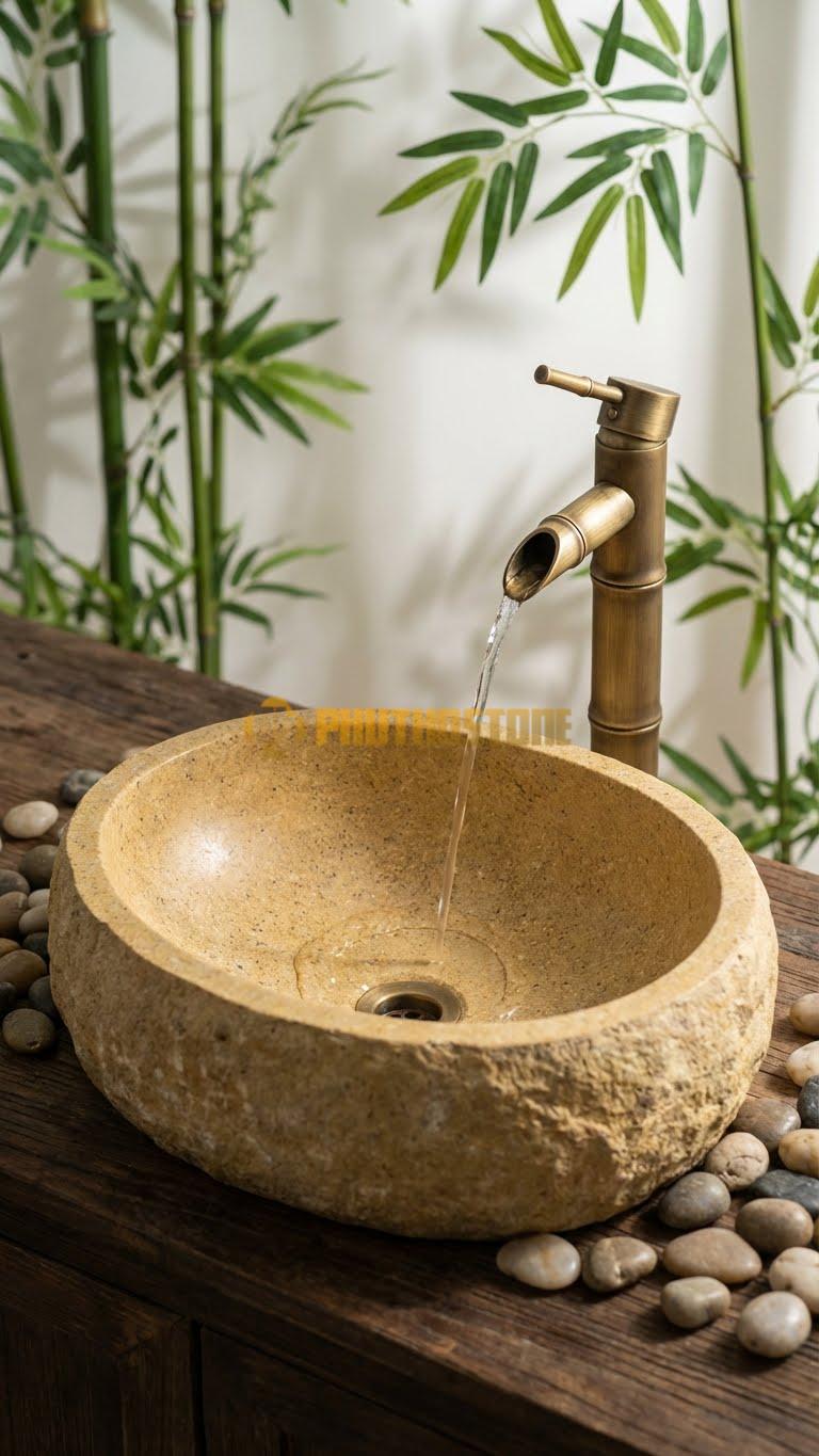 Chậu Rửa (Lavabo) Đá Đá Cuội Xanh Hình Dáng Tự Nhiên