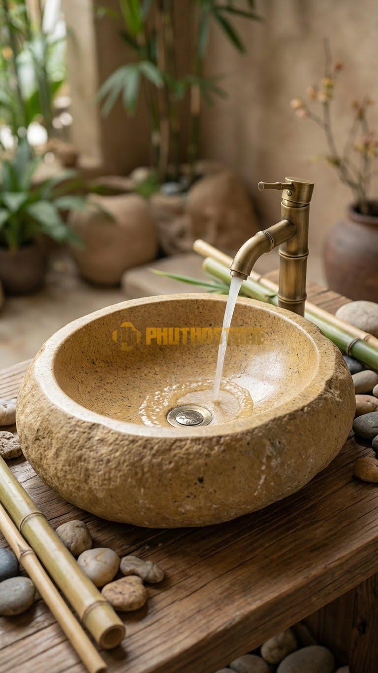 Chậu Rửa (Lavabo) Đá Đá Cuội Xanh Hình Dáng Tự Nhiên