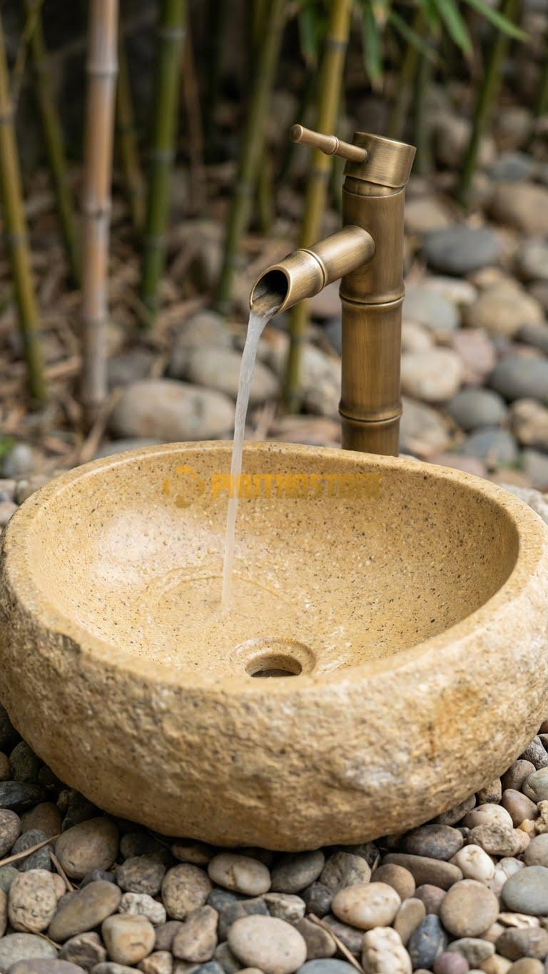 Chậu Rửa (Lavabo) Đá Đá Cuội Xanh Hình Dáng Tự Nhiên