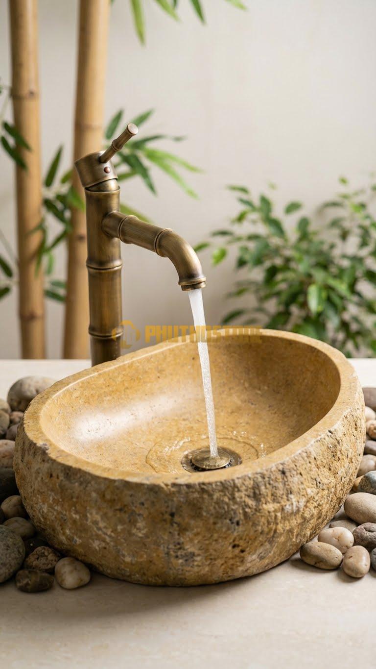 Chậu Rửa (Lavabo) Đá Đá Cuội Xanh Hình Dáng Tự Nhiên