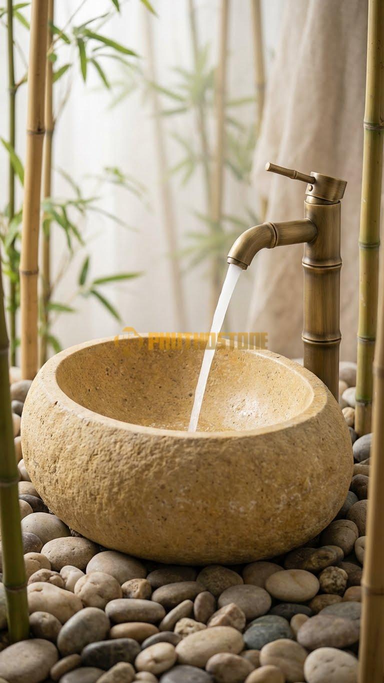 Chậu Rửa (Lavabo) Đá Đá Cuội Xanh Hình Dáng Tự Nhiên